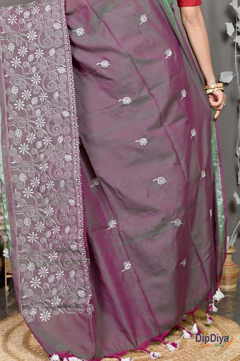 Smoke Grey Cotton Blended Paru Hand Loom Saree (547)